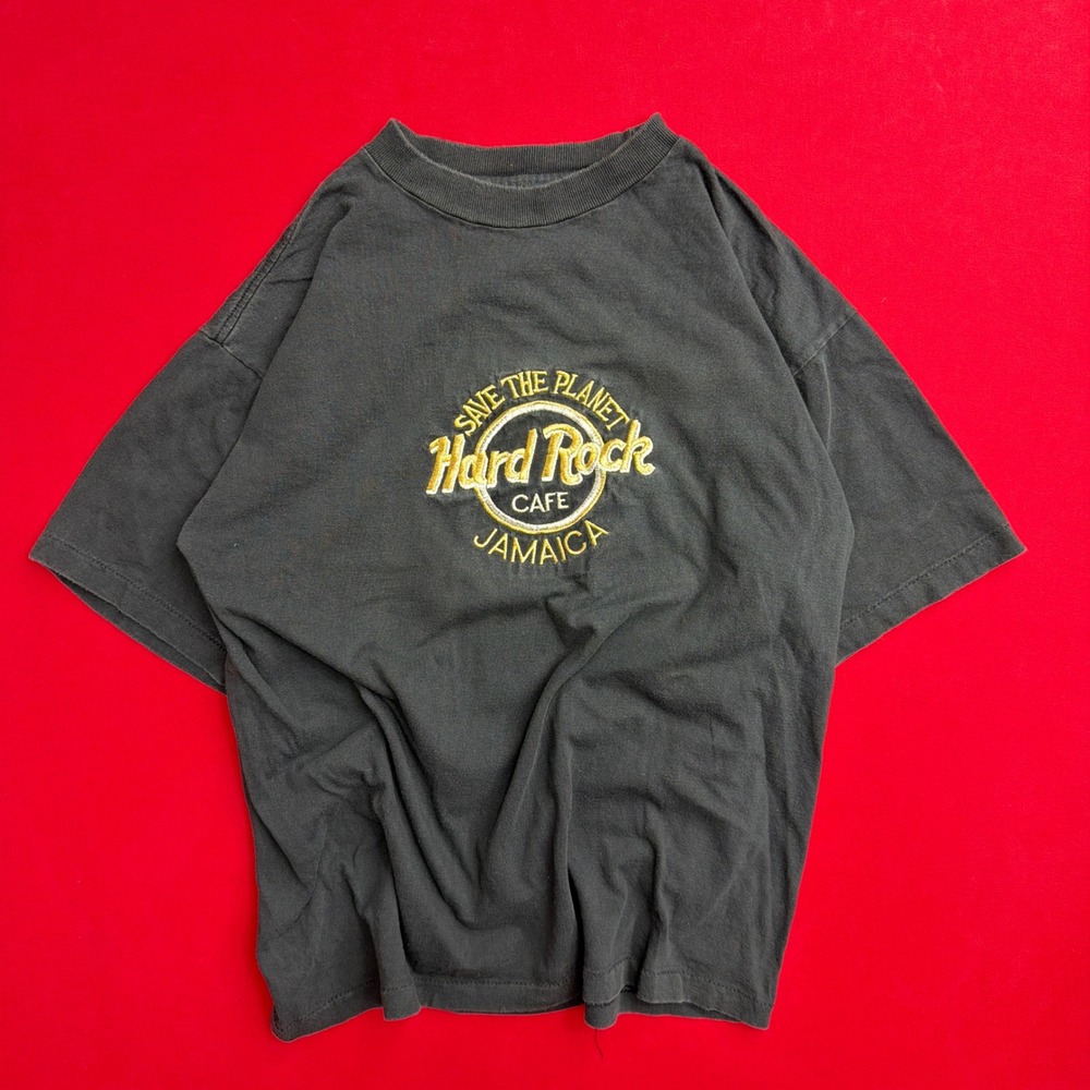 Vintage Hard Rock Cafe Jamaica T Shirt Mens XL Black Embroidered Save The Planet